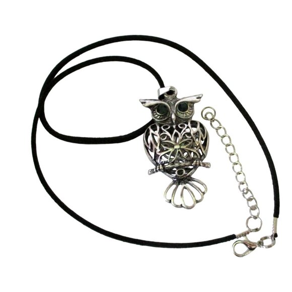 New Owl Pendant Necklace 18" to 20" Black Suede Cord Owl Bird Jewelry Gift - Picture 5 of 6
